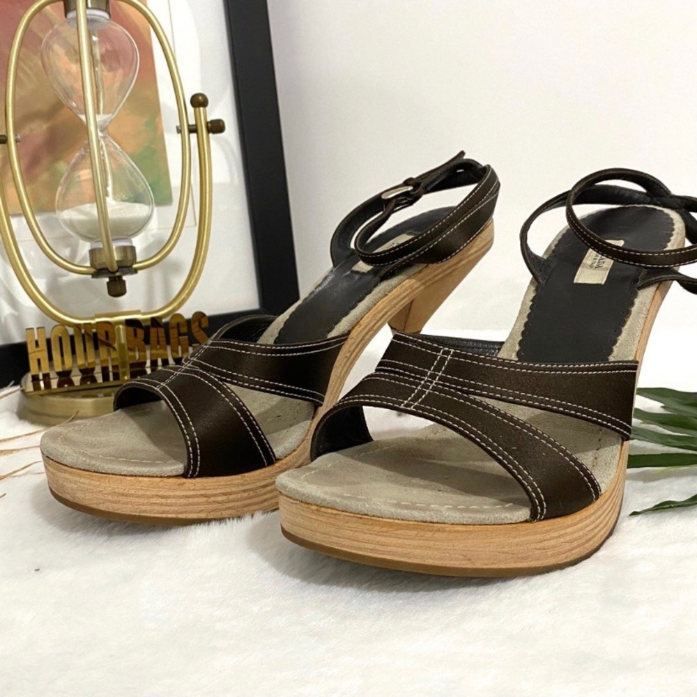 Prada Dark Brown Satin Open Toe Ankle Strap Heels size 39 - Picture 2 of 9